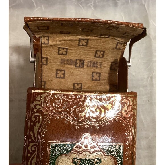 Cigarette Case Paper & Cardboard Brown, Green & Gold Antique Made In Italy - Picture 6 of 13
